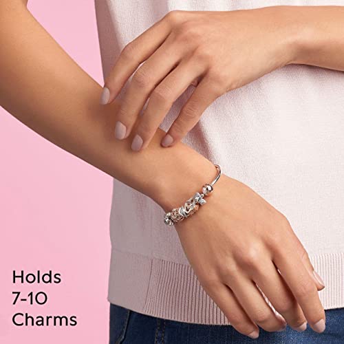 Pandora Two-Tone Ball Clasp Engraved Logo Bangle For Women - Rose Gold and Silver