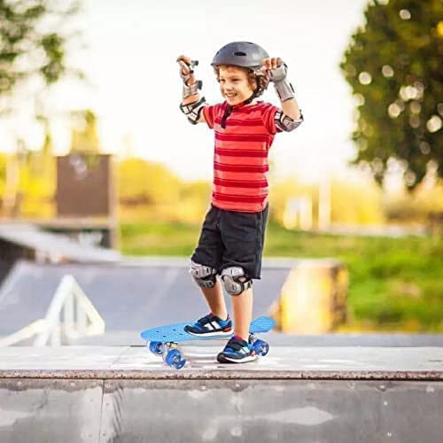 SportQ 22 Inch Mini Skateboard for Kids Teens Youth Adults with Colorful LED Light Wheels and Multi-Color Interpolator Skateboard for Beginners Fully Assembled