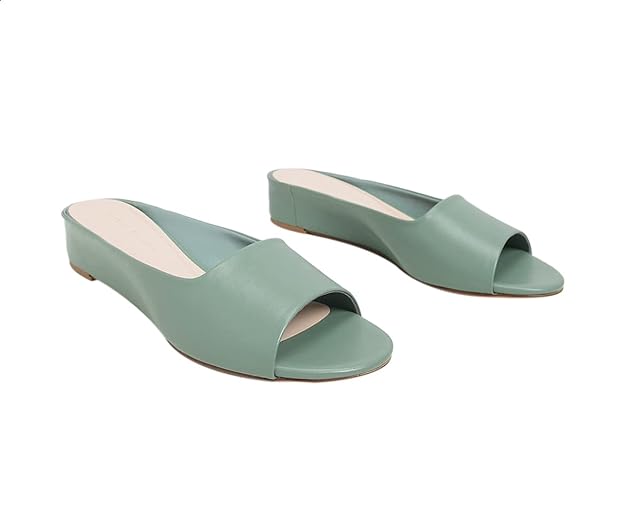 CHARLES & KEITH Faux Leather Solid Slides for Women - Green