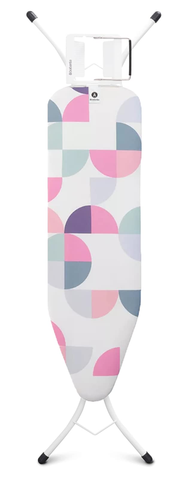 Brabantia Ironing Board Size A (110 X 30 cm) - with Steam Iron Rest and Child Lock - Audjustable Height - Non-Slip Caps - Pure Cotton Cover - Abstract Leaves Design Design