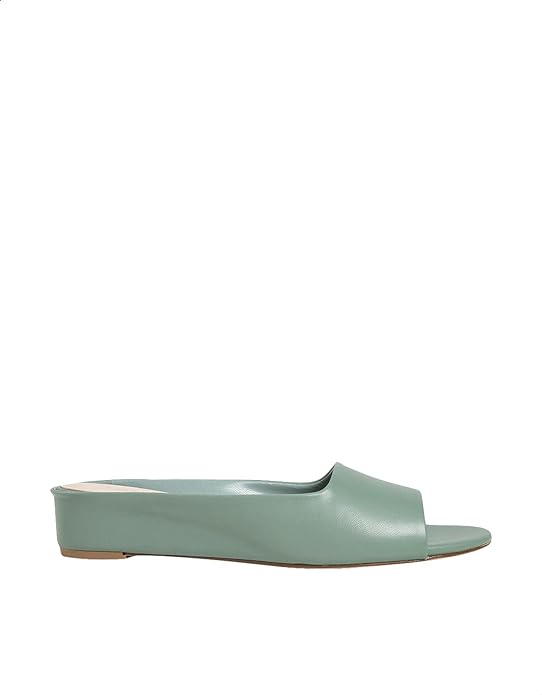 CHARLES & KEITH Faux Leather Solid Slides for Women - Green