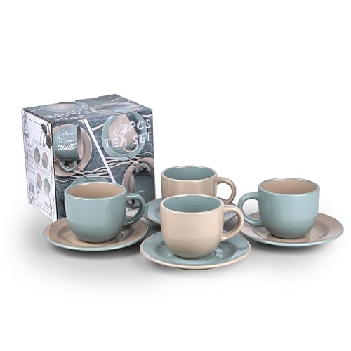 Bone China Shallow Moire 4-Piece Tea Cup & Saucer Set 220ml - Two | Kitchen Dinnerware, Ceramic, Stoneware