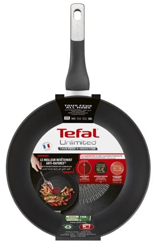 TEFAL UNLIMITED wok frypan 28 cm scratch resistance  easy cleaning  safe non stick coating thermo signal healthy cooking perfect searing made in France, Induction G2551902