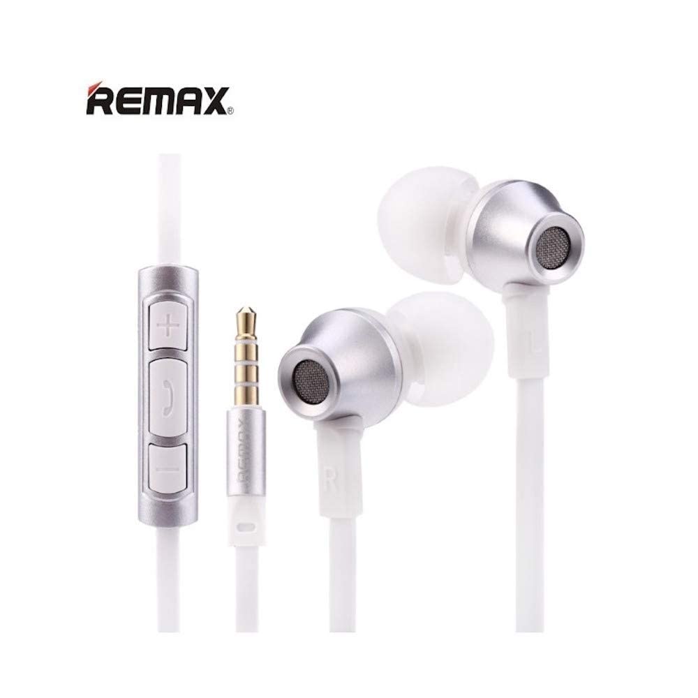 In Ear Stereo Headphones with Microphone and Noise Cancelation by Remax, Silver, RM-610D