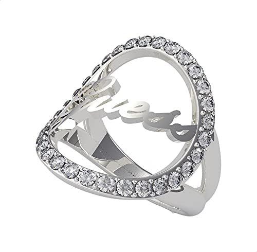 Guess UBR20049-50 Stainless Steel Zircon Embellished Stone Front Logo Ring for Women - Silver