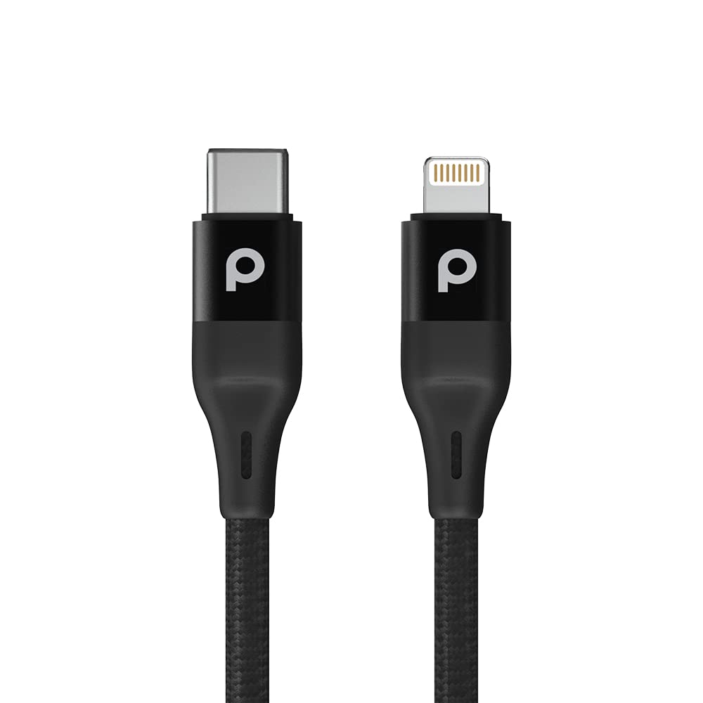 Porodo Braided USB-C Compatible with Lightning PD (9V 2.2m) Fast Charging Cable Wire and Effective Data Transmission, Durable & Flexible (Black)