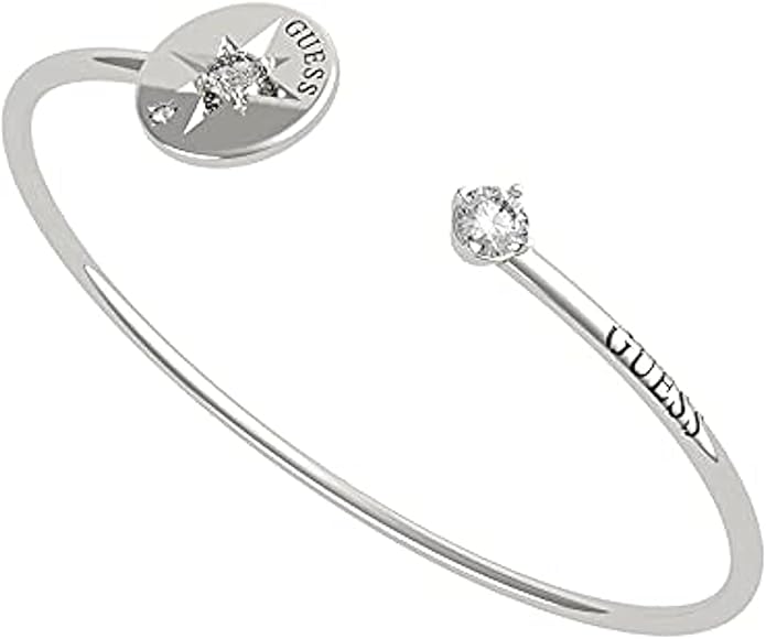 Guess UBB20021-L Stainless Steel Zircon Embellished Engraved Logo Cuff Bracelet - Silver