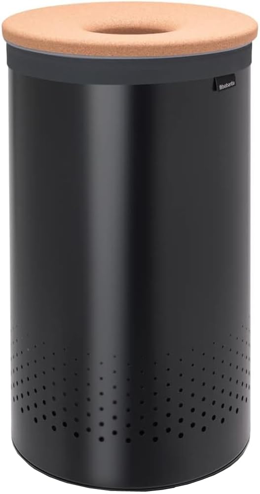 Brabantia Cork Lid Laundry Hamper with Removable Inner Bag, 16 Gallon (60L), Black