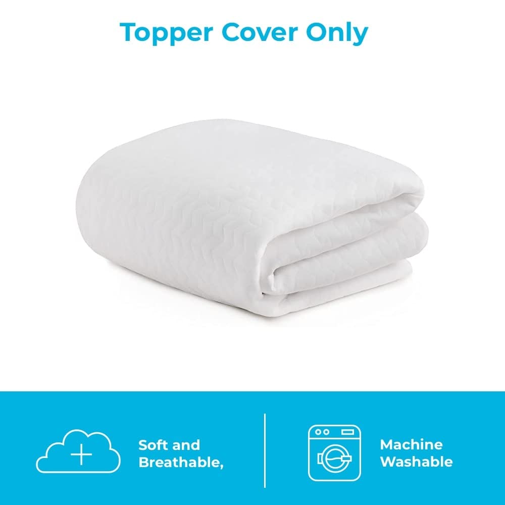 Linenspa 3 Inch Mattress Topper -Cover King –Cover Only –Machine Washable – Breathable – Non Slip –Cover for Mattress Topper with Zipper – Topper -Cover Only White