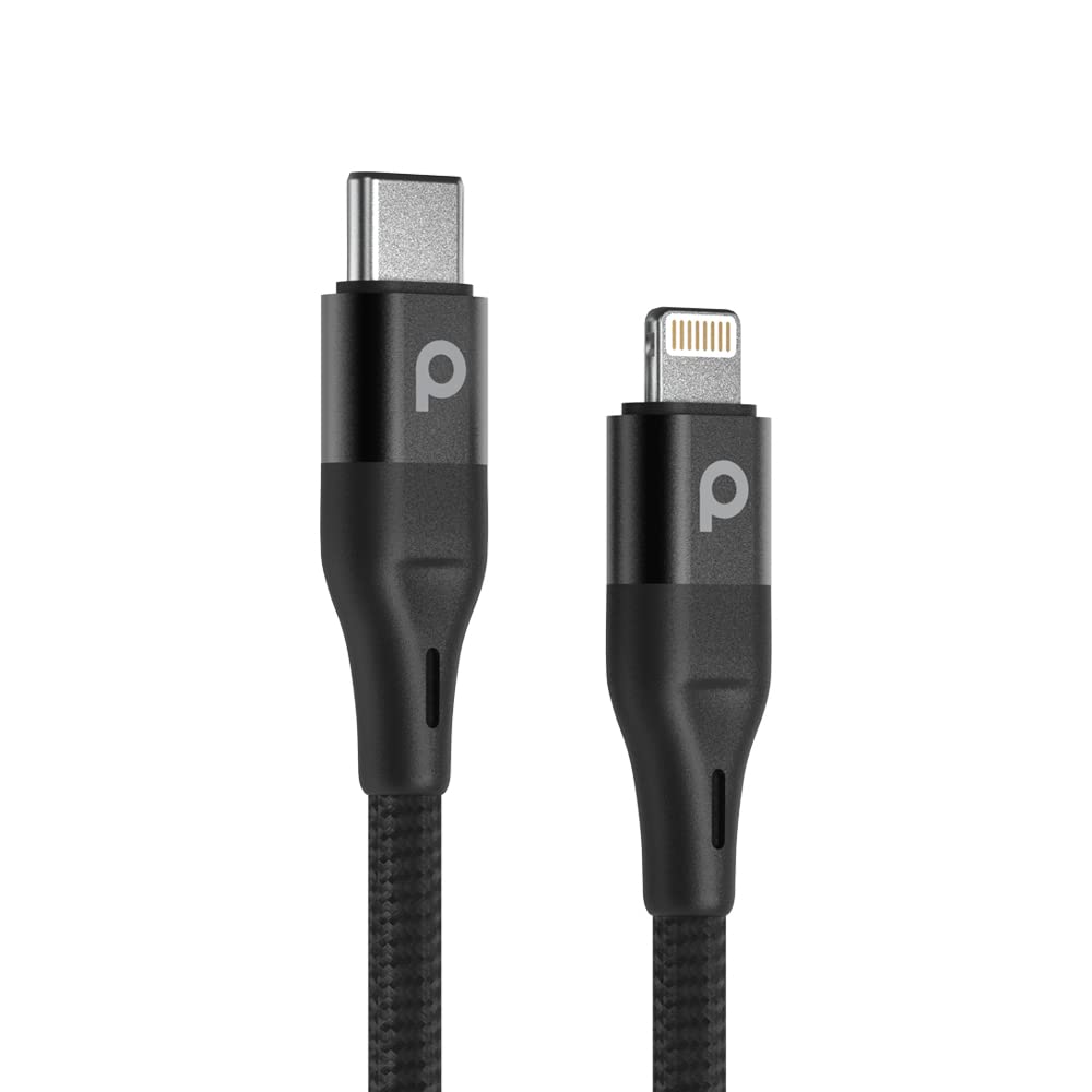 Porodo Braided USB-C Compatible with Lightning PD (9V 2.2m) Fast Charging Cable Wire and Effective Data Transmission, Durable & Flexible (Black)