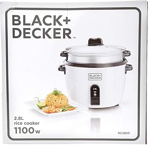 Black+Decker Rice Cooker 1100W, White, 2.8 Litres, Rc2850-B5