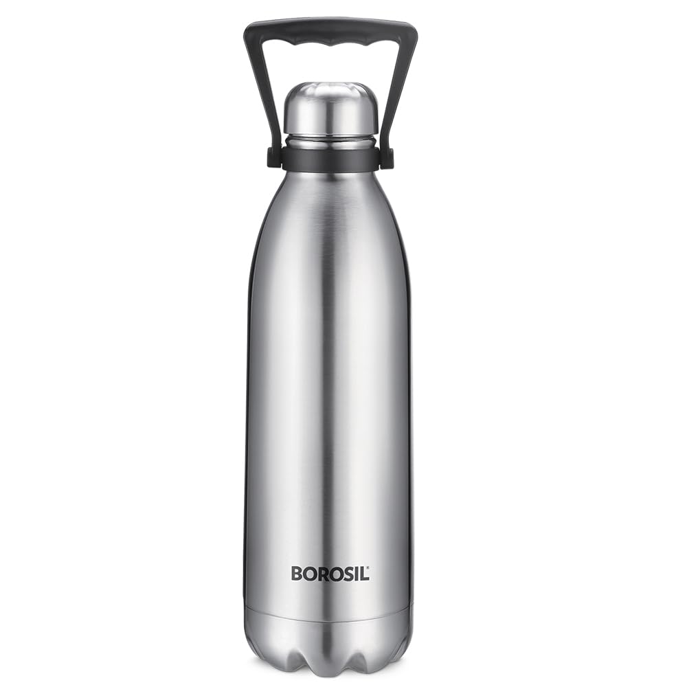 BOROSIL VACUUM INSULATED COPPER COATED INNER BOLT Water Bottle, Sports Bottle, Yoga Bottle, Outdoor, PortableLeak Proof, Reusable Water Bottle STAINLESS STEEL, 1.8 LTR, ISFGBO1800S