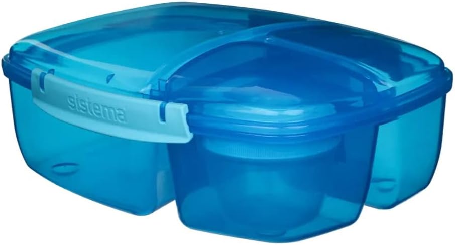 Sistema Lunch Triple Split Box With Yoghurt Pot, Blue, 24.5 X 9.2 X 20 Cm, 40920-2