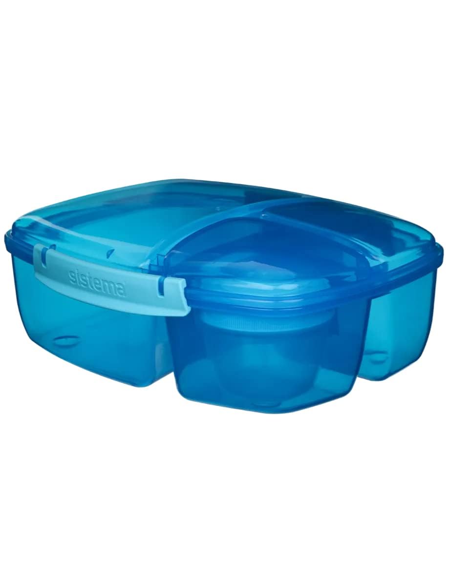 Sistema Lunch Triple Split Box With Yoghurt Pot, Blue, 24.5 X 9.2 X 20 Cm, 40920-2