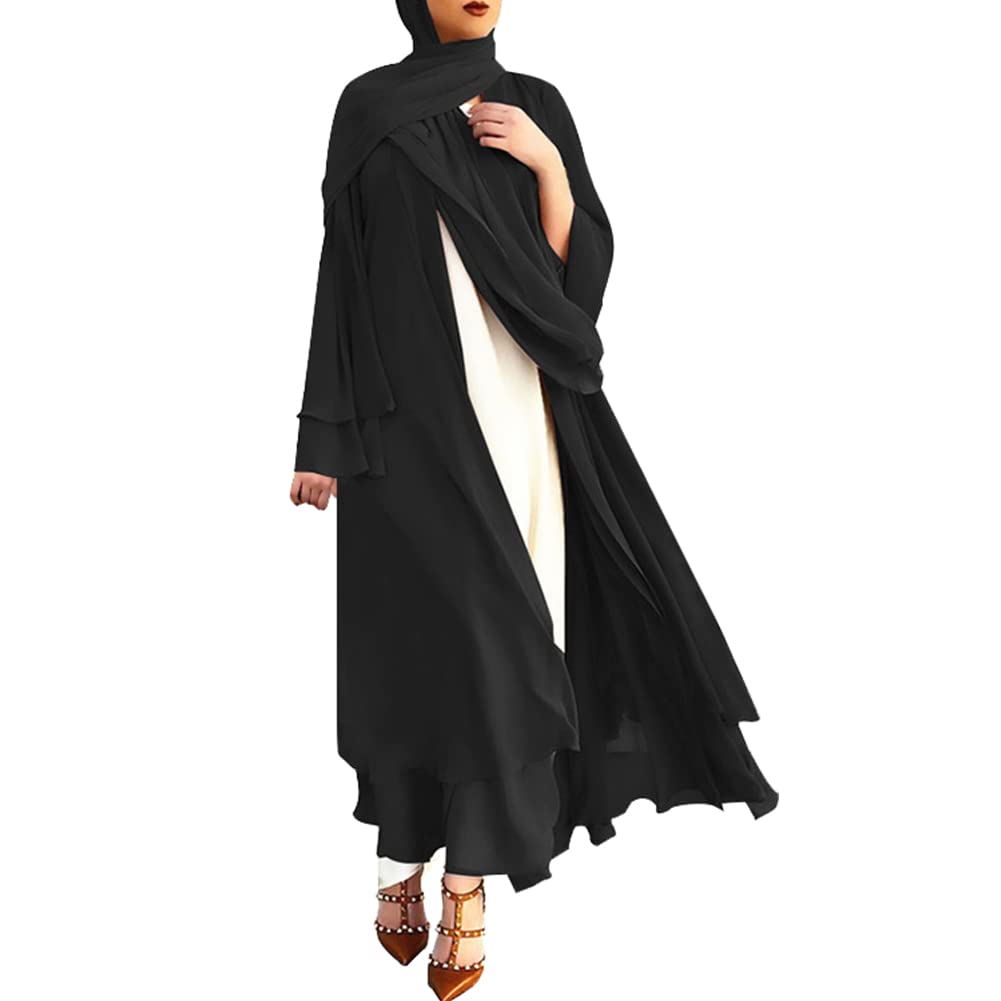 Abayas for Women Muslim Dubai Dress Solid Loose Fit Long Cardigan Islamic Kaftan Robe Open Front Maxi Length