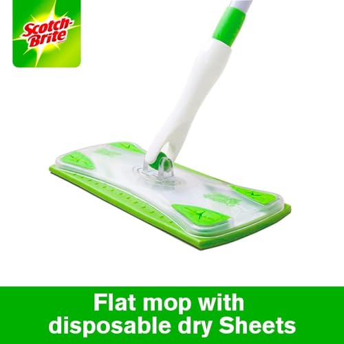 Scotch-Brite Easy Sweeper Kit (Support + Stick + 5 Mop Wet Cloths 28cm x 21cm) | Disposable Mop & Refill | Floor Brush | clean effectively| Hygienic | Wood | Vinyl | Ceramic | All Floors | 1 Kit/pack