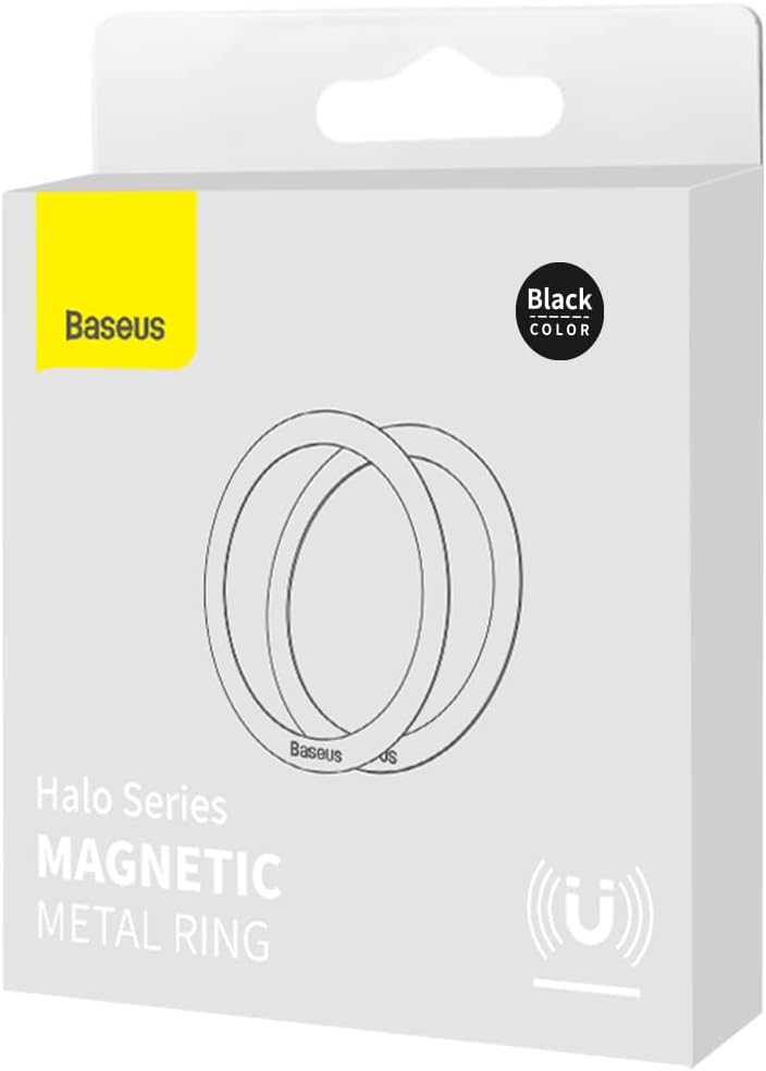 Baseus Magnetic Wireless Charger Magnetic Metal Ring Sticker 2 Pcs, MagSafe Sticker Ring for iPhone 15 Pro Max, Samsung S23 Ultra & More – Black