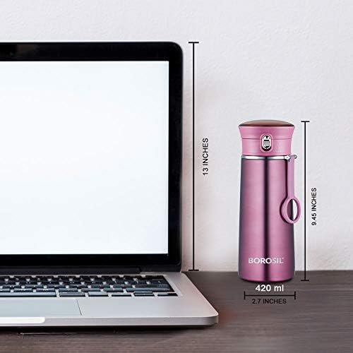 BOROSIL Double Wall Copper Coated Inner Vacuum Insulated Travelease Flask |Water Bottle|Thermos|Sports Bottle|Yoga Bottle|Portable|Office|Outdoor|Reusable Leak Proof PURPLE, 420 ML, BT420PE102