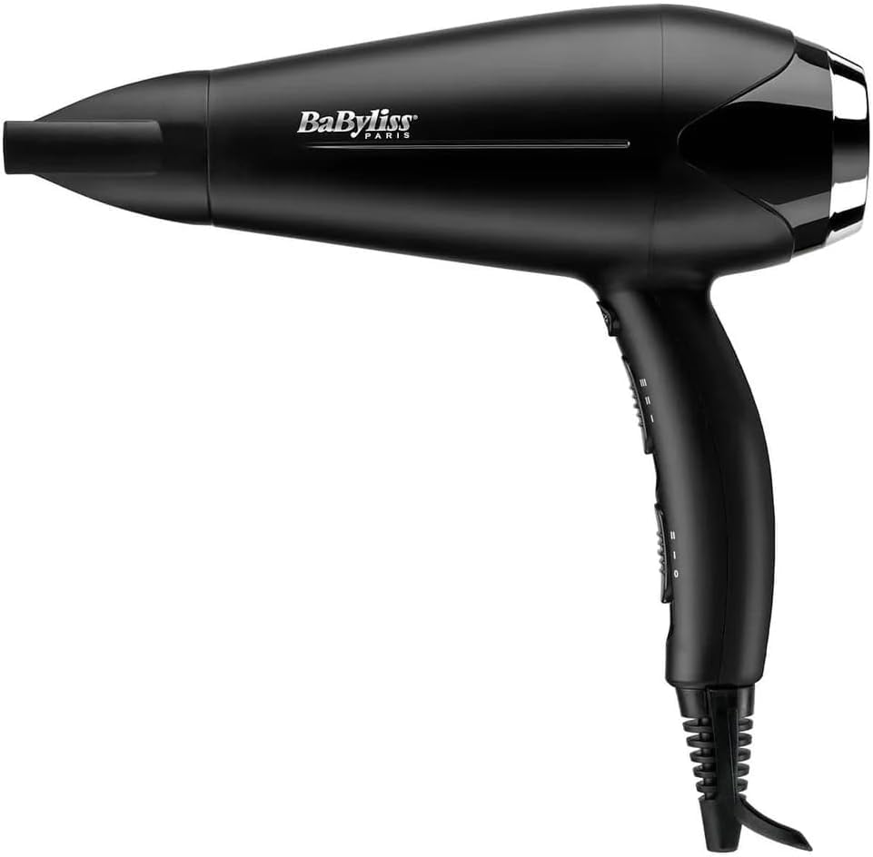 BaByliss Hair Dryer Turbo Smooth 2200, Powerful Dryer With Adjustable Speed Settings, Multiple Heat Settings For Customized Styling, Ionic Technology Reduces Frizz And Enhances Shine, D572DSDE (Black)