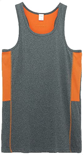 Splash Two-Tone Cotton Tank Top for Men - Heather Grey & Orange, S