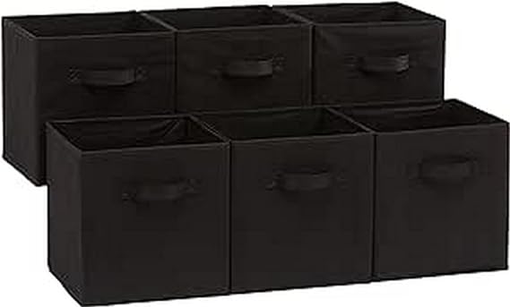 Amazon Basics Collapsible Fabric Storage Cubes Organizer with Handles, 26.67 x 26.67 x 27.94 centimeters,  - Pack of 6