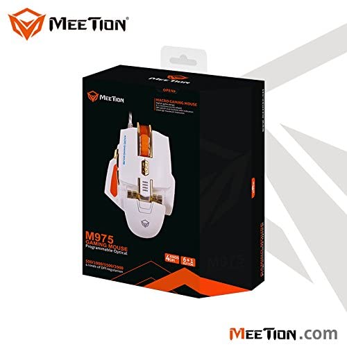 Meetion M975 - USB Corded Gaming Mouse (2000 DPI) – For PC & Laptop – White