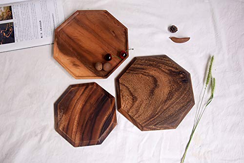 Set of 2 Acacia Wooden Octagon Square Trays Serving Bread Plates for Fruit Salad Platter Vegetable Food Dish