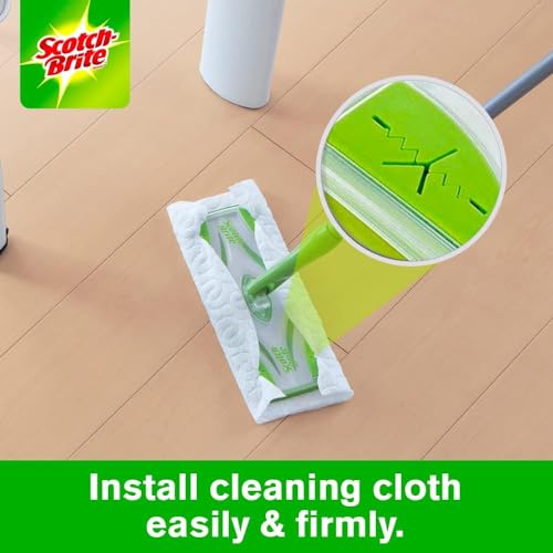 Scotch-Brite Easy Sweeper Kit (Support + Stick + 5 Mop Wet Cloths 28cm x 21cm) | Disposable Mop & Refill | Floor Brush | clean effectively| Hygienic | Wood | Vinyl | Ceramic | All Floors | 1 Kit/pack