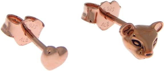 Pandora Heart And Lion Shaped Stud Earrings - Sterling Silver - Rose Gold