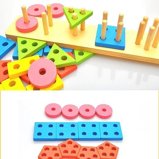 AL KHAANI Wooden Geometric Shape Matching 5-Column Montessori Educational Blocks