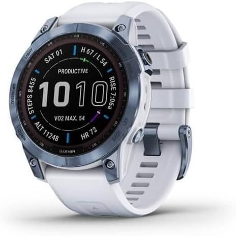 GARMIN FENIX 7 – SAPPHIRE SOLAR EDITION, MINERAL BLUE DLC TITANIUM WITH WHITESTONE BAND