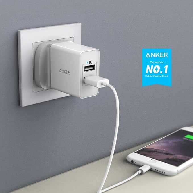 Anker 24W 2-Port USB Wall Charger and PowerIQ Technology - White