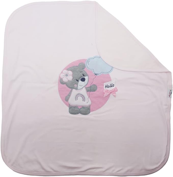 Hana4baby's interlock baby blankets embroidered bear for girls -rose