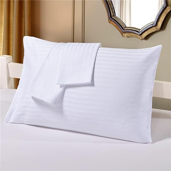 RISHAHOME Hotel Standard 2 Piece Pillowcase Set, Polyester, 1 Cm Stripe Size: 50x75 Cm, White