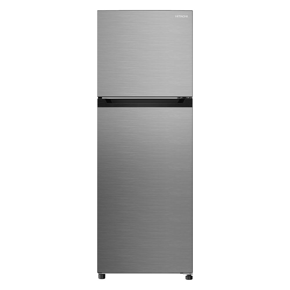 Hitachi 330L Gross, Net 240L, Top Mount Double Door Refrigerator, No Frost Fridge Freezer, High Power, 10 Year Warranty on Inverter Compressor, Tempered Glass Shelves, Brilliant Silver-HRTN5255MFXAE