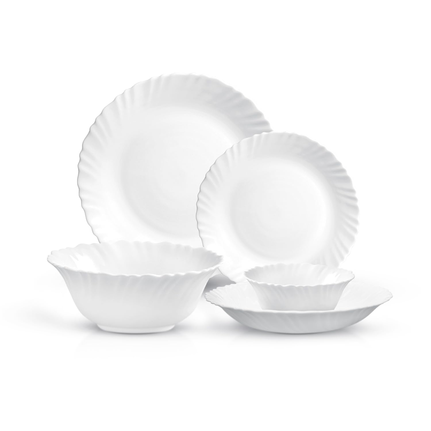 Royalford 18pcs Opalware Dinner Sets RF12398 Lightweight Chip Resistant Dishwasher Safe Freezer Safe Microwave Safe Ideal for Family Meals and Casual Gatherings Classic Pearl White