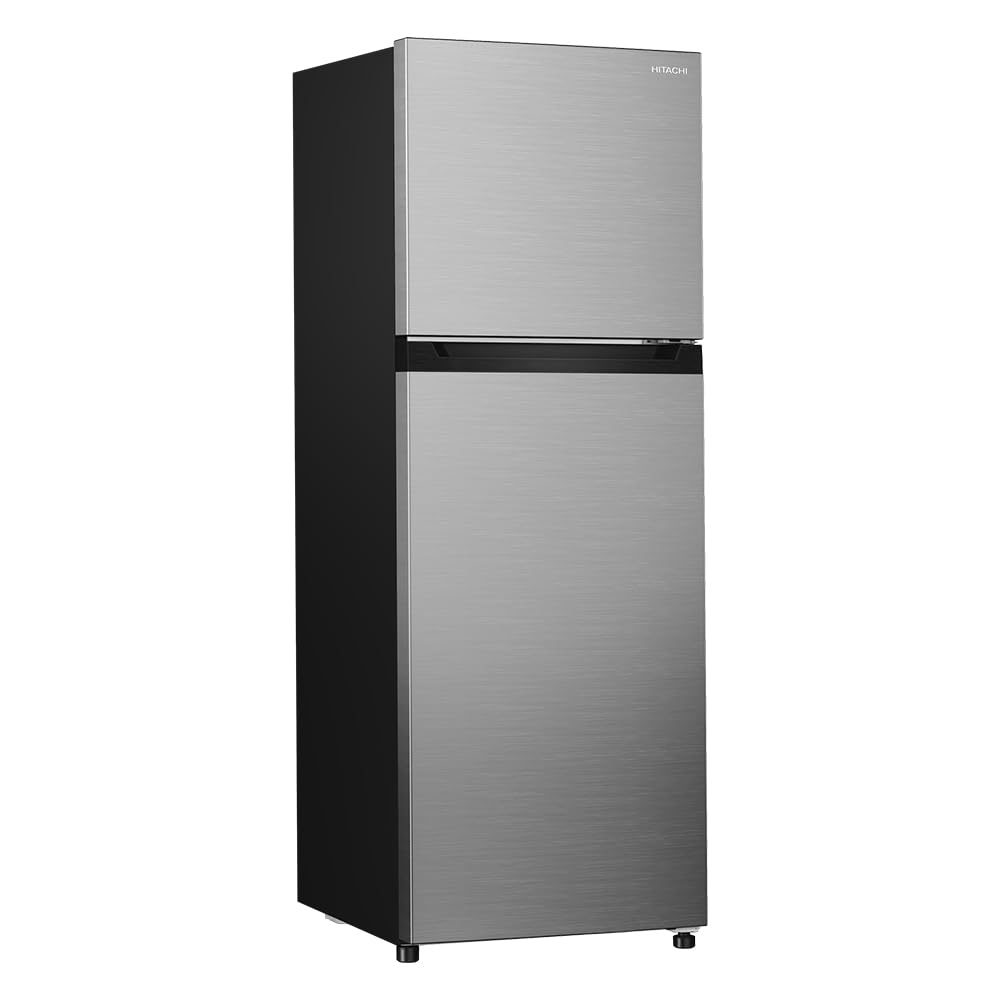 Hitachi 330L Gross, Net 240L, Top Mount Double Door Refrigerator, No Frost Fridge Freezer, High Power, 10 Year Warranty on Inverter Compressor, Tempered Glass Shelves, Brilliant Silver-HRTN5255MFXAE