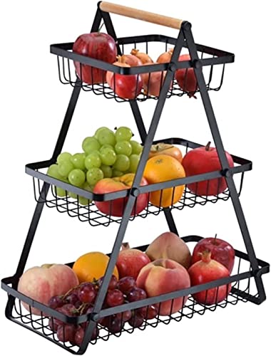 ECVV 3-Layer Countertop Fruit Basket Storage, Vegetable Rack Bread Display Stand for Kitchen, Black