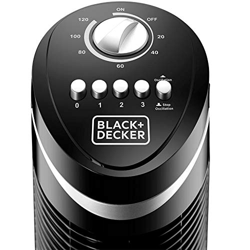 Black & Decker 50W Tower Fan - 3 Speeds (Low/Medium/High) with Wide Oscillation, Adjustable and Portable Design, 120-Minute Timer - TF50-B5