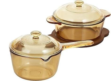 Visions Versa Pot 4 Piece Set, Brown, Glass