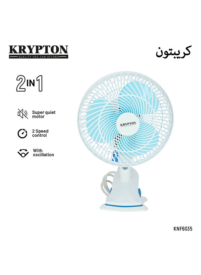 KRYPTON Table Fan 2 Speed Settings With Oscillating/Rotating And Static Feature KNF6035NV White/Blue