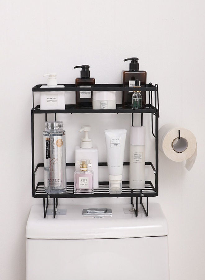 Amal Punch-Free Knock Down Wall-Mounted Double Layer Adhesive Bathroom Shelf Organizer Over The Toilet Bathroom Rack