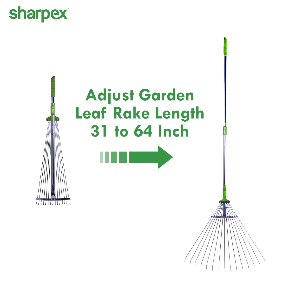 Sharpex Telescopic Metal Rake, Adjustable Rake for Quick Clean Up of Lawn and Yard, Garden Leaf Rake, Expanding Handle with Adjustable 31 to 64 Inch Width Folding Head (AR-FBA)