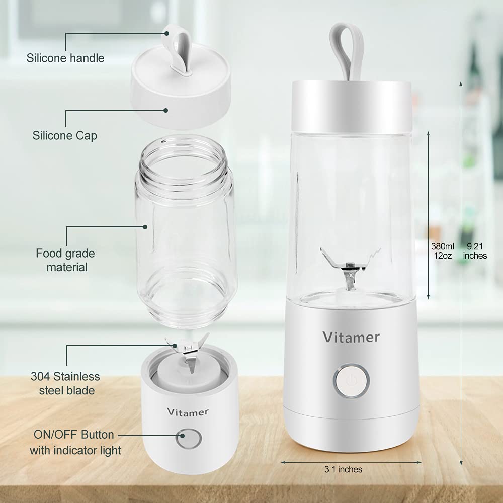 Eesyy Portable Blender Personal Size Blender, Personal Juicer with USB Rechargeable, Cordless Juicer Personal Blender, Mini Mixer with Cup, Fruit Vegetable Juice Blender White