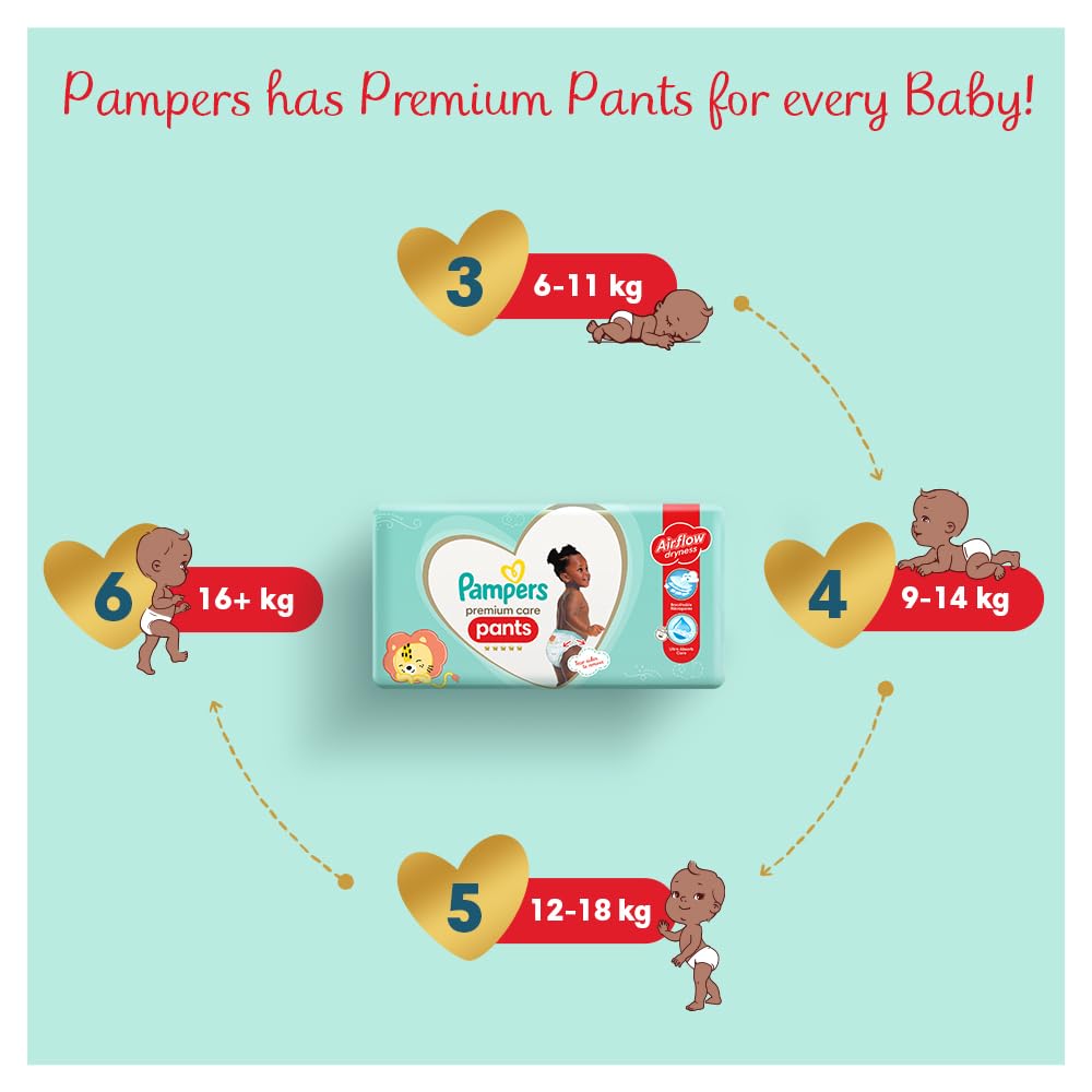 Pampers Premium Care Pants Diapers, Size 5, 12-18kg, Unique Softest Absorption for Ultimate Skin Protection, 40 Count