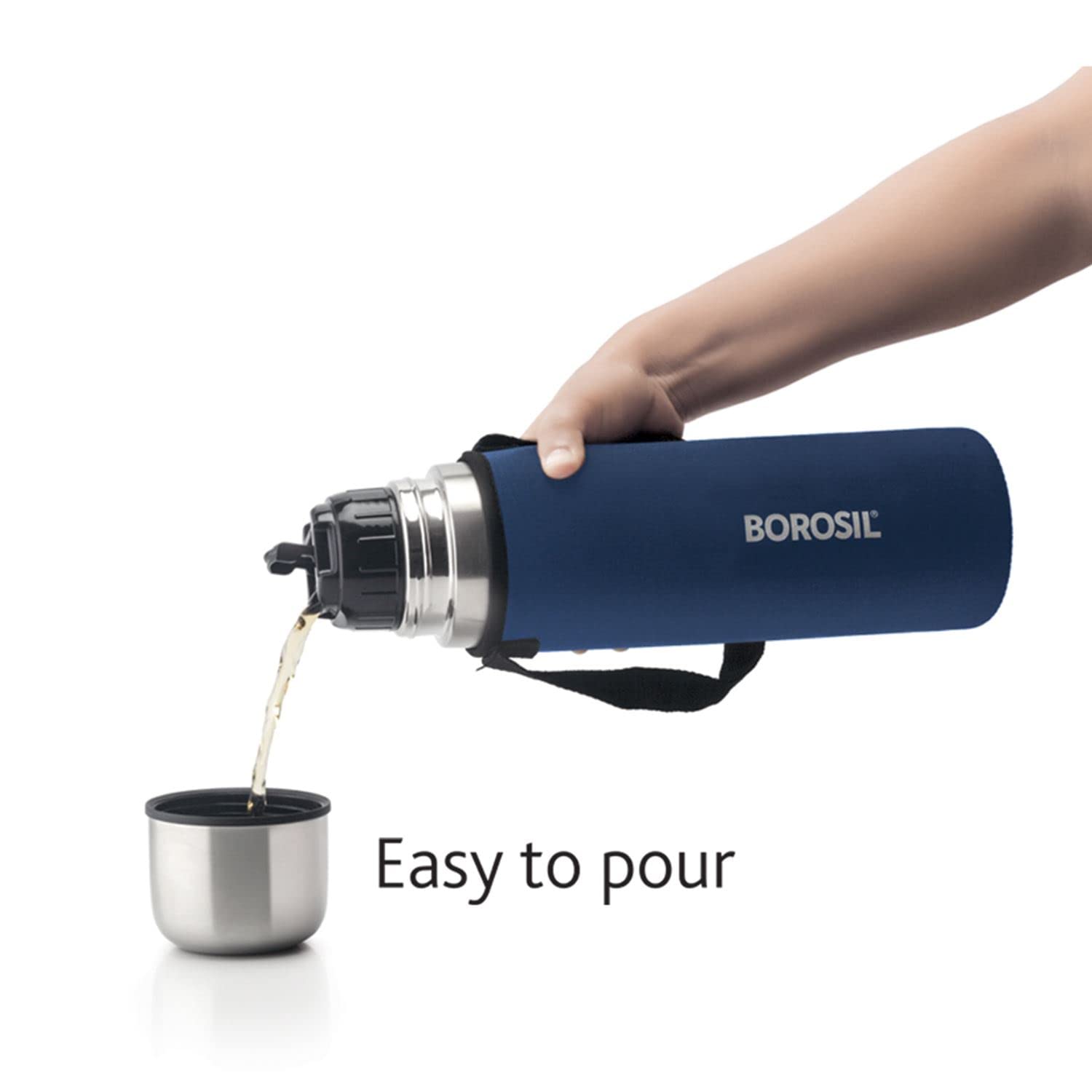 Borosil Stainless Steel Hydra Thermo Double Wall Copper Coated Inner Vacuum Insulated Flask with Blue Jacket |Water Bottle|Thermos|Sports Bottle|Yoga Bottle|Outdoor|Reusable Leak Proof 500 ml