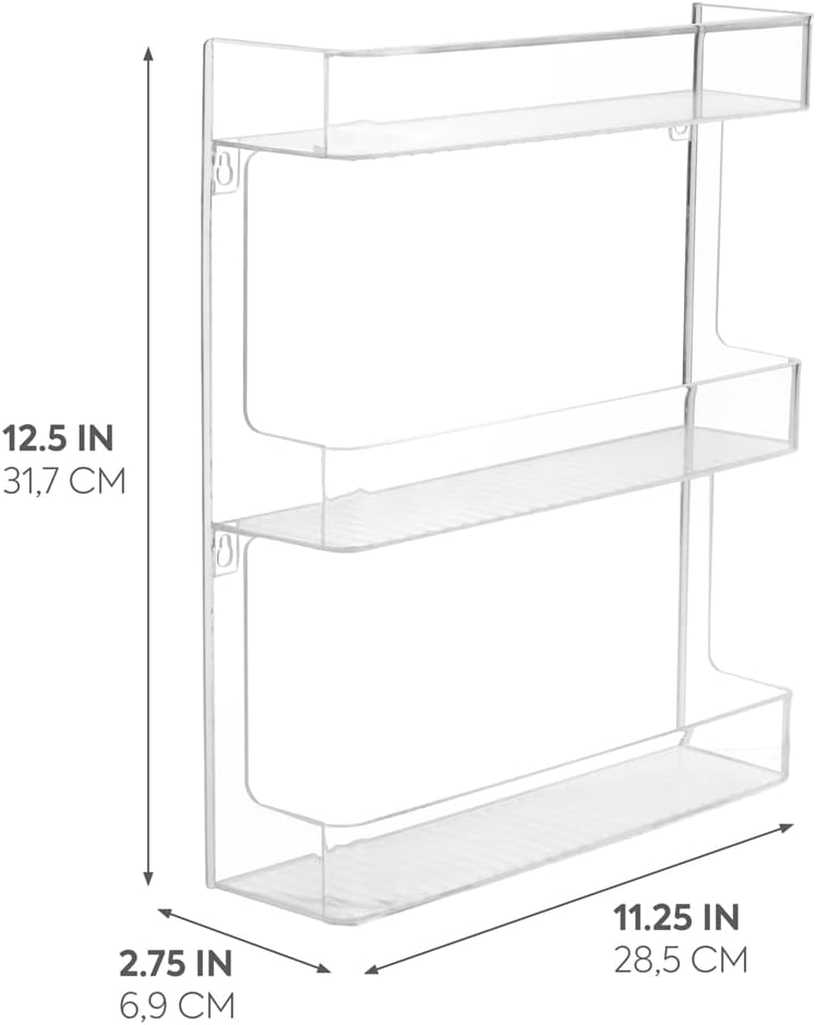 iDesign Linus Plastic Wall Mount Spice Organizer Rack for Spices, Tea, Sauces, and Baking Supplies in your Kitchen or Pantry, Clear