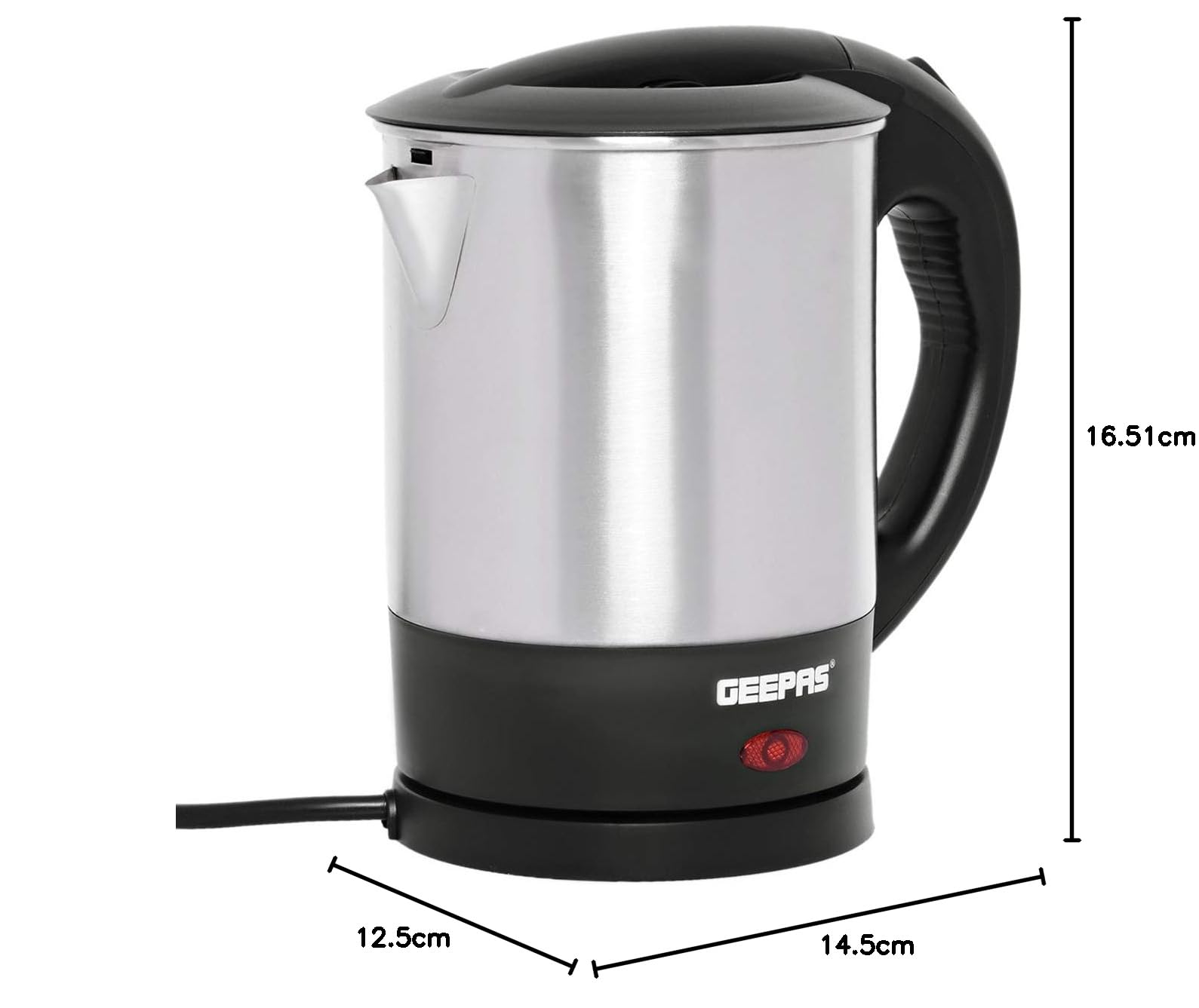 Geepas GK5418 1350W Travel Electric Kettle - Stainless Steel Housing, Boil-Dry & Overheat Protection |Boiler for Hot Water, Tea & Coffee | 1.0L