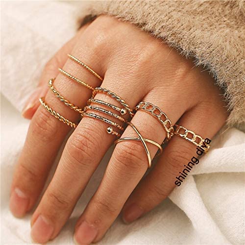 Shining Diva Fashion Metal Alloy Boho Midi Finger Crystal Rings for Women - Set of 8 (11811r)