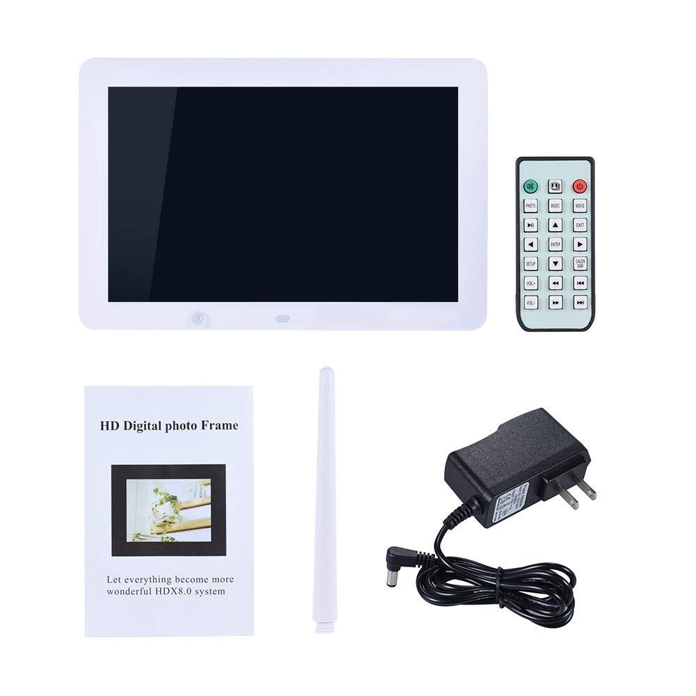 Digital Photo Frame 12 Inch 1280 * 800 High Resolution Display HD LED Screen with Calendar,Alarm Clock, MP3,Photo,Video Player with Remote Control Gift Present for Family Friends (Black) (Black)